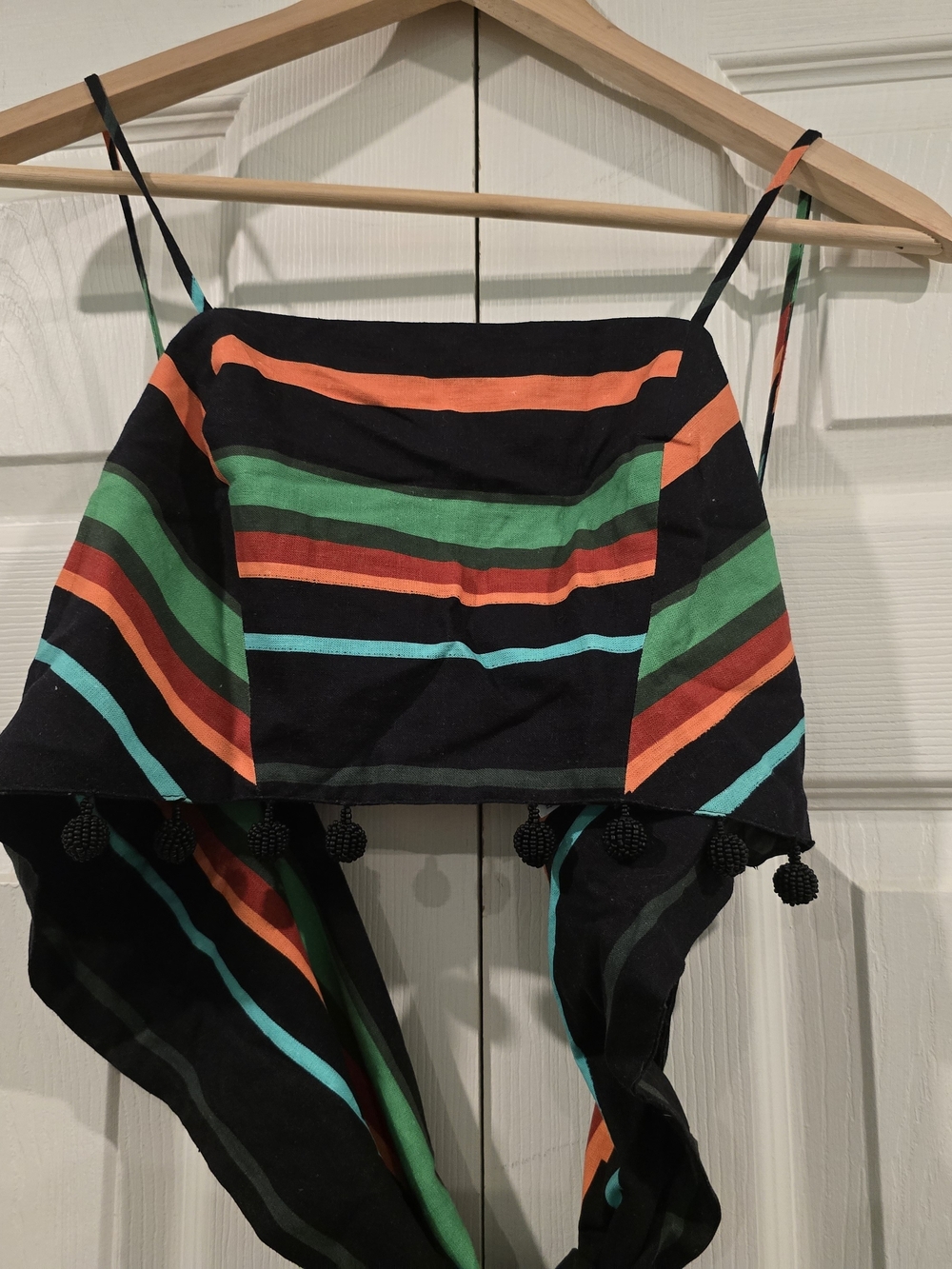FARM Rio NWOT Black Striped Pom-Pom Crop Top